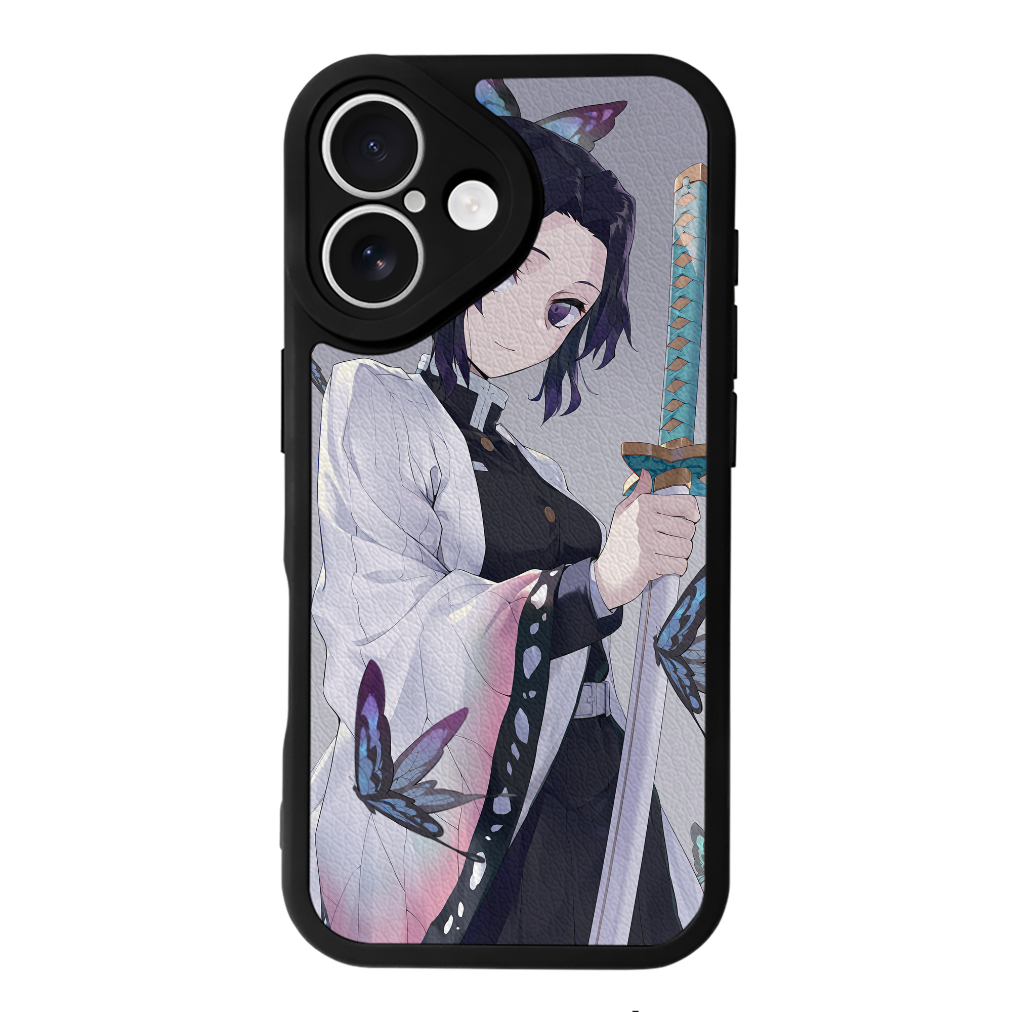 （画像用） 鬼滅の刃（きめつのやいば）蟲柱-胡蝶 しのぶ／こちょう しのぶ Kochou Shinobu 【iPhone 16シリーズ対応】シリコンスマホケース（レザー調） 材質：シリコン